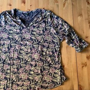 Lucky Brand Navy Purple Floral Boho Top